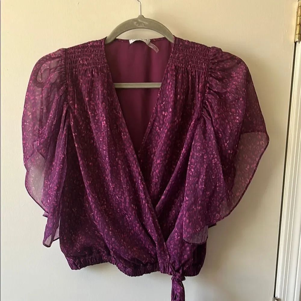 Ramy Brook Kitty Flutter Sleeve Wrap Blouse Size M NWOT